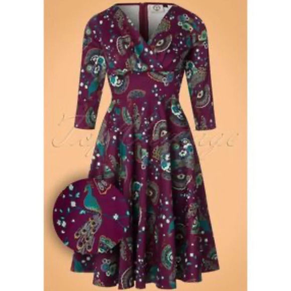 Modcloth "Boldly Rockabilly Peacock Dress" Banned Frankie Cut - Picture 2 of 6